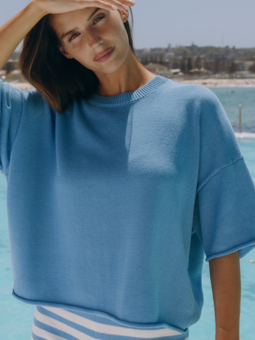 Daily Drills Light Blue Cropped Knit Tee-Malibu-NWT- Size M/L
